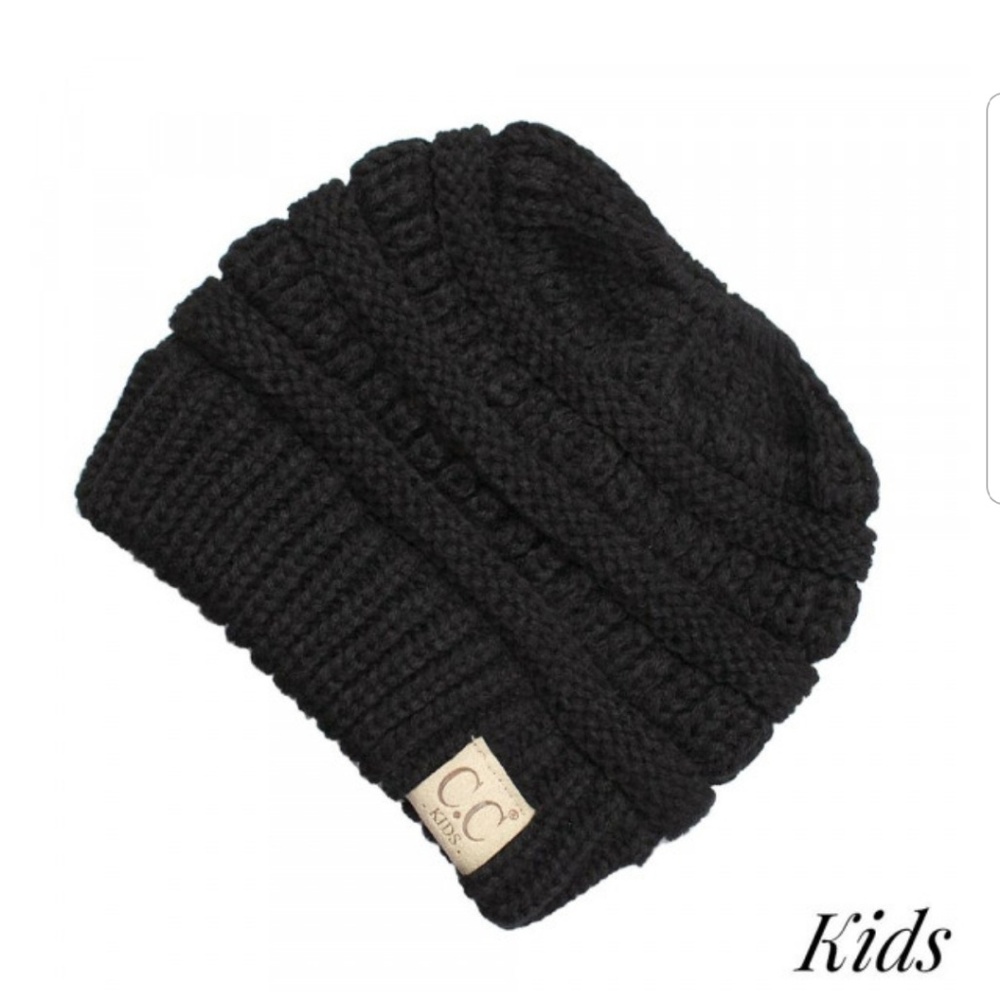 C.C. Beanie KidsMessy Bun/Ponytail Black Beanie